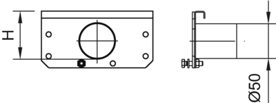 Tegning af Modular 125 endestykke med Ø50 mm vandret udløb