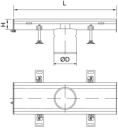 tegning af modular 125 centerplaceret afløbsoverdel